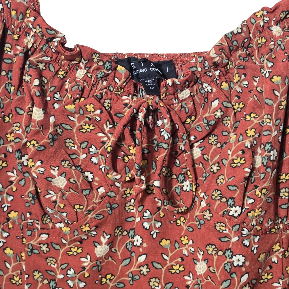 Trixxi Floral Puff Sleeve Mini Dress Rust Orange M Cottagecore Boho Romantic - Picture 3 of 12
